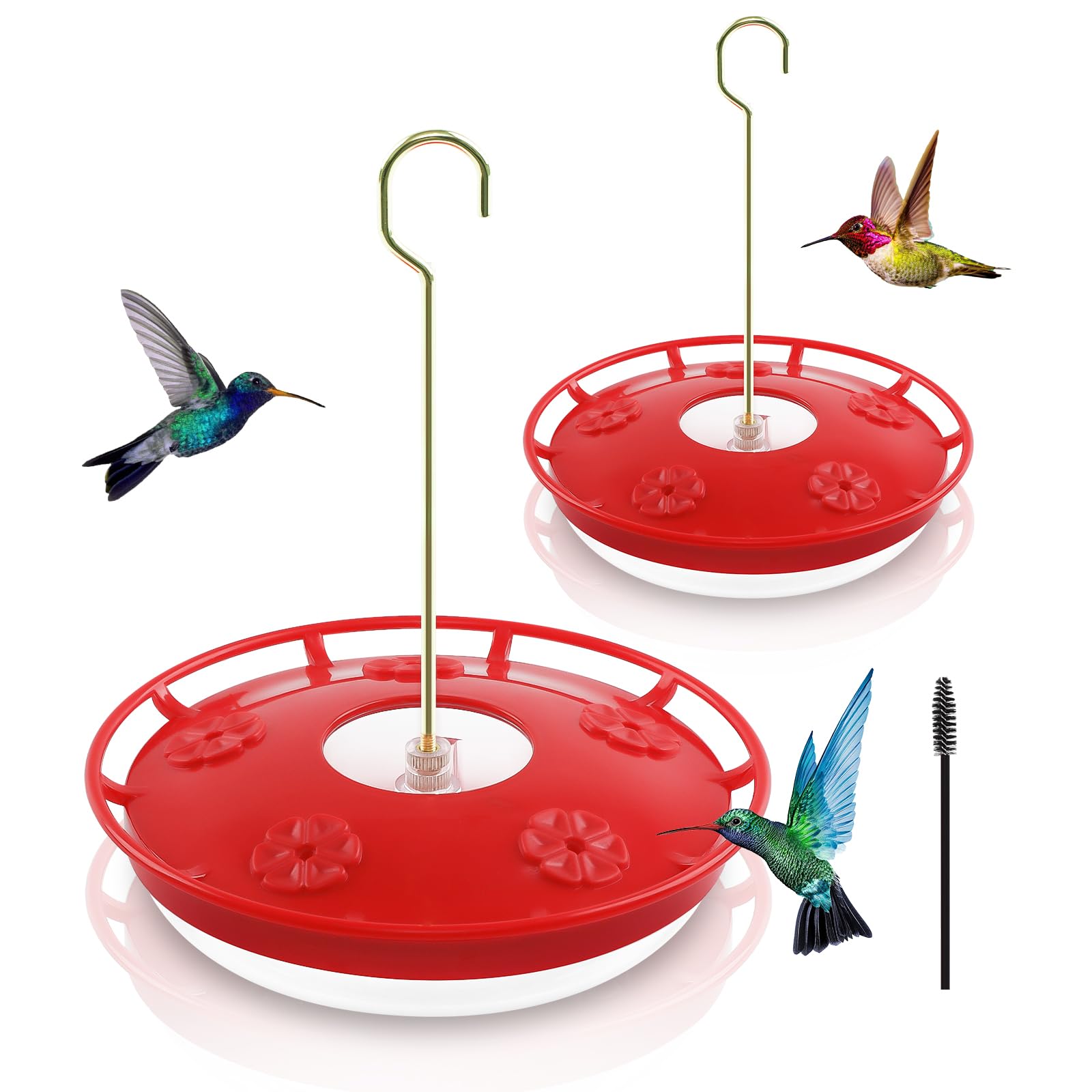 2 pakkaus 16 OZ Hummingbird syöttölaitteet ulkokäyttöön 5 syöttöaukkoa Muurahaismehiläisestä vuotamattomat puhdistusharjat Nektari Helppo puhdistaa Fill Bird